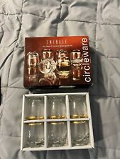 6 Circleware Twinkle Whiskey Shot Glasses Set  - NIB 2oz Set Lot Gold Trim picture
