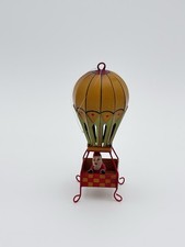 Santa Claus Hot Air Balloon Christmas Ornament Metal Basket Vintage picture