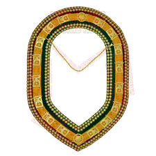 Shriner Tri-Color Chain Collar in Red Green & Yellow Double Row Rhinestones picture