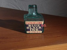 ANTIQUE RIBBED 3 SIDES BURST LIP INK  PARKINSONS BLUE  BLACK INK  BURNLEY picture