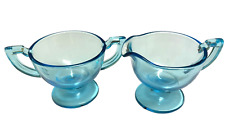 Vintage Depression Glass Creamer & Sugar Bowl Aqua Blue picture