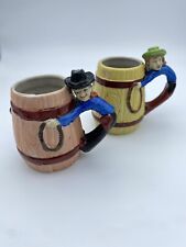 Beer Barrel Mugs Cowboy and Cowgirl Pair Made in Japan 1940s Vintage - Flaw picture