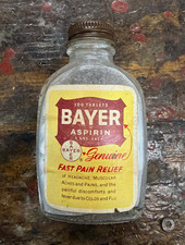 Vintage Bayer Aspirin Clear Glass Medicine Bottle w/ Cap & Label (100 Tablets) picture