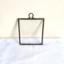 Vintage Transparent Glass Mirror Tin Framed Brass Hook Vanity Collectible G434 picture