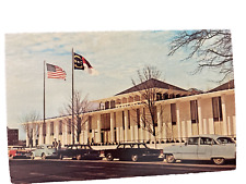 New NC Legislative Bldg, Raleigh, Old Autos US flag, State flag 1960's postcard picture