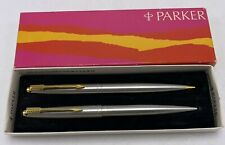 Vintage Parker 45 M Flighter Pen & Pencil Set 7-864-3 (4) Stainless Steel Flaw picture