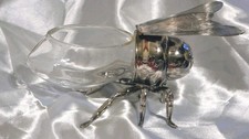 GODINGER HONEY BEE FIGURAL CRYSTAL / SILVER PLATED HONEY DISH 6" W picture