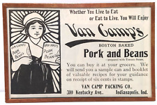 RARE 1901 VAN CAMP'S Copper Framed Pork & Beans Print Newspaper Ad Advertisement picture
