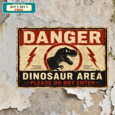 Danger Dinosaur Area Do Not Enter Jurassic Prehistoric Park Metal Sign 8x12 picture