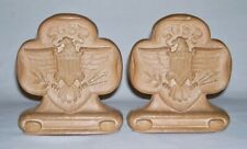 GIRL SCOUTS ~ Early Pair of 3-Leafed Traditional Trefoil BOOKENDS (Syroco Wood) picture