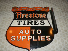 Double Sided Flange Firestone Tires Auto Supplies Porcelain Sign 15 by 16