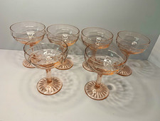 Vintage Anchor Hocking Pink Depression Glass Block Optic Champagne Coupes (6) picture