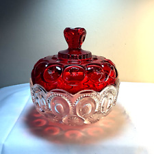 RARE VINTAGE L E SMITH MOON & STARS RUBY RED on CLEAR GLASS CANDY DISH     374 picture