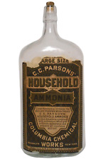 C C PARSONS HOUSEHOLD AMMONIA GLASS BOTTLE W/PAPER LABEL, COLUMBIA CHEM WORKS NY picture