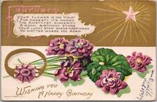 Vintage FEBRUARY BIRTHDAY Postcard AMETHYST Birthstone VIOLET Flower 1909 Cancel picture