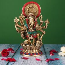 Brass Lord Ganesha Statue Warrior Ganapathy Idol Dhristi Ganesh Figurine Decor  picture