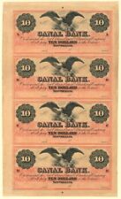 $10 Canal Bank - Uncut Obsolete Sheet of 4 Notes - Broken Bank Notes - Paper Mon picture