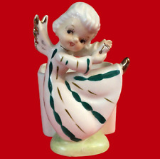 ENESCO DANCING ANGEL PLANTER 1950'S VINTAGE GREEN AND WHITE 5 1/4