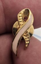 VTG Lapel Pinback Hat Pin Gold Tone Pink Ribbon Support Cancer Awareness  picture