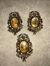 Vintage Miniature Courtship Cameo Wall Plaques Set of 3 Ornate Fragonard Rococo picture