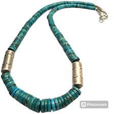 STRIKING VINTAGE NAVAJO STERLING SILVER NATIVE AMERICAN TURQUOISE NECKLACE OLD picture