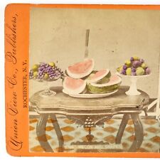 Watermelon Grapes Still Life Stereoview c1875 Charles Warren Woodward Fruit H526 picture