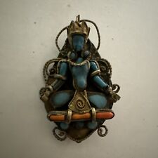 Vintage Tibetan Buddhist Pendant Deity handmade brooch pin Turquoise Coral Brass picture