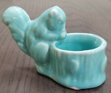 Vintage USA Pottery Small Teal Blue Glazed Squirrel Log Planter Figurine  picture