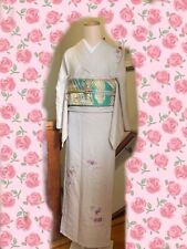 Silk Japanese Women’s Traditional floral Kimono With Green Obi Belt Set picture