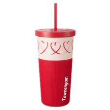 Starbucks Valentine Gift Tumbler Cold Cup Red Hearts Ribbon Stainless 21.5 oz. picture