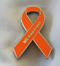 *NEW* Multiple Sclerosis Awareness ribbon enamel orange badge / brooch. MS picture