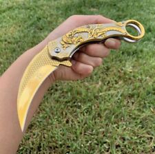 9”Gold CSGO Dragon Karambit Spring Assisted Open Blade Folding Pocket Knife picture