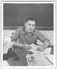 5Y Photograph Candid Portrait Young Man High School Student Taking Test 1950's picture