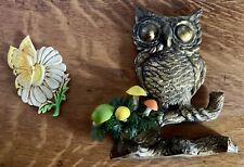 Vintage Wall Plaques Owl Woodland Kitsch Mushroom Butterfly Daisy Cottage 1970s picture