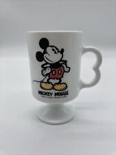 Vintage Mickey Mouse White Milk Glass Pedestal Coffee Mug USA Heat Proof picture