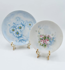 2 Vintage Thomas Bavaria & Hutschenreuther Germany Plates - Floral Pink & Blue picture