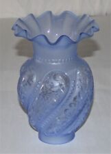 Antique Satin Blue Acid Etched To Clear Glass Victorian Hurricane Lamp Shade picture