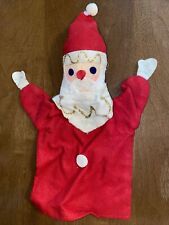 Vintage Felt Santa Claus Hand Puppet Handmade 10” Red White + Glitter 60s 70s picture