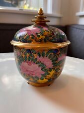 Stunning Floral Butterfly Porcelain Hand Painted Bowl w/ Lid, 6