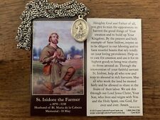 St. Isidore, Patron Saint of Farmers, Medal Necklace with Prayer Card picture