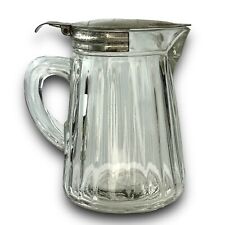 Antique Primitive Ribbed Glass Syrup Pitcher with Tin Lid picture