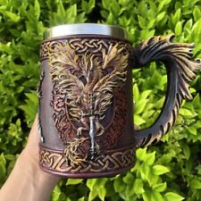 Nordic Style Vikings Beer Mug Medieval Dragon Smaug Resin Stainless Steel Retro picture