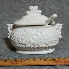 Vintage Japan White Ceramic Daisy Soup Tureen Gravy Bowl Boat With Lid & Ladle  picture