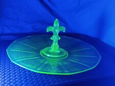 Fostoria Fairfax Uranium Glass Fleur De Lis Green Depression Vaseline picture