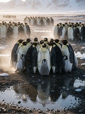 Emperor Penguins Colony Antarctic Huddle Chicks Photo Art Print - AI Generated picture