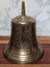 Vintage Large Solid Brass Bell 7x7 Dueling Dragons Yin Yang Asian Art Heavy Loud picture
