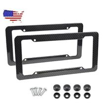 2Pcs Black Stainless Steel Metal License Plate Frame Tag Cover With Screw Caps picture