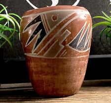 Vintage Santa Clara Native American Painted Red Clay Pottery Bowl Vase picture