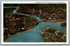 Postcard Aeroplane View of Tampa and Davis Islands Tampa Florida Linen picture