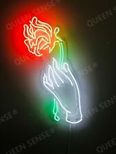 New Rose In Hand Wall Gift Artwork Acrylic Real Glass Neon Light Sign 20